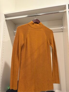 Classic Mock-Neck Long-Sleeve Sweater Dress in Mustard